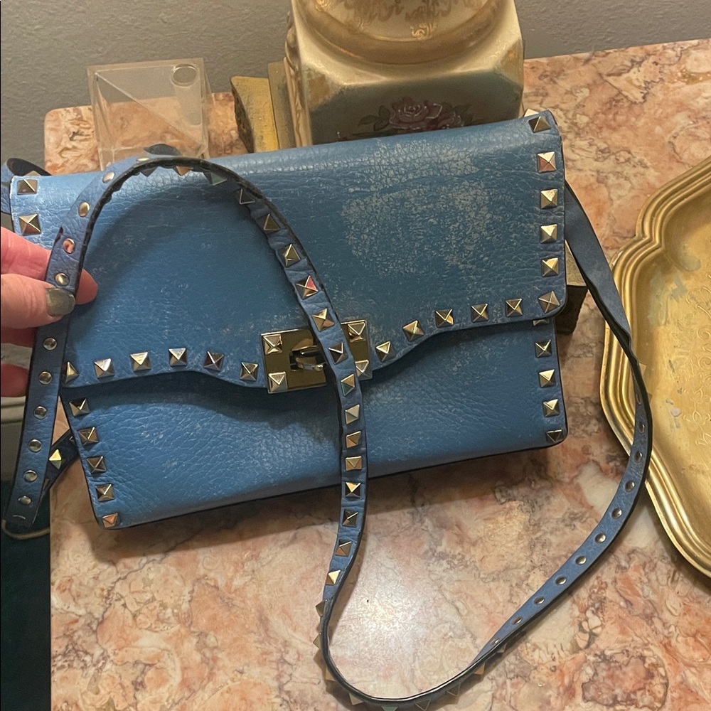 Authentic Valentino Garavani used Blue Studded Crossbody Bag - Picture 4 of 16
